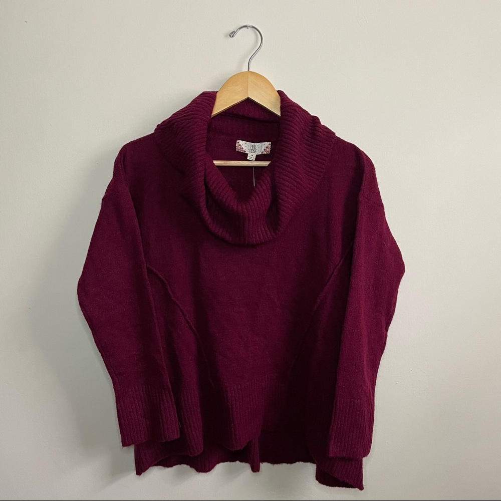 NWT Moonlit Plum Cowl Neck Reverse Seam Sweater